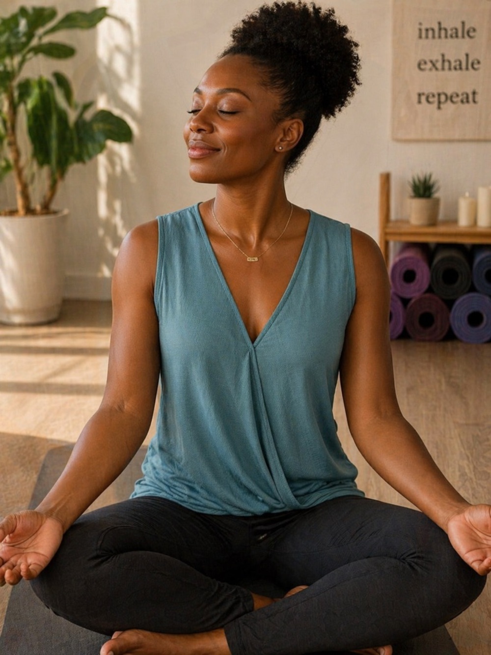 e. Luna Seafoam Textured V-Neck Knit Tank